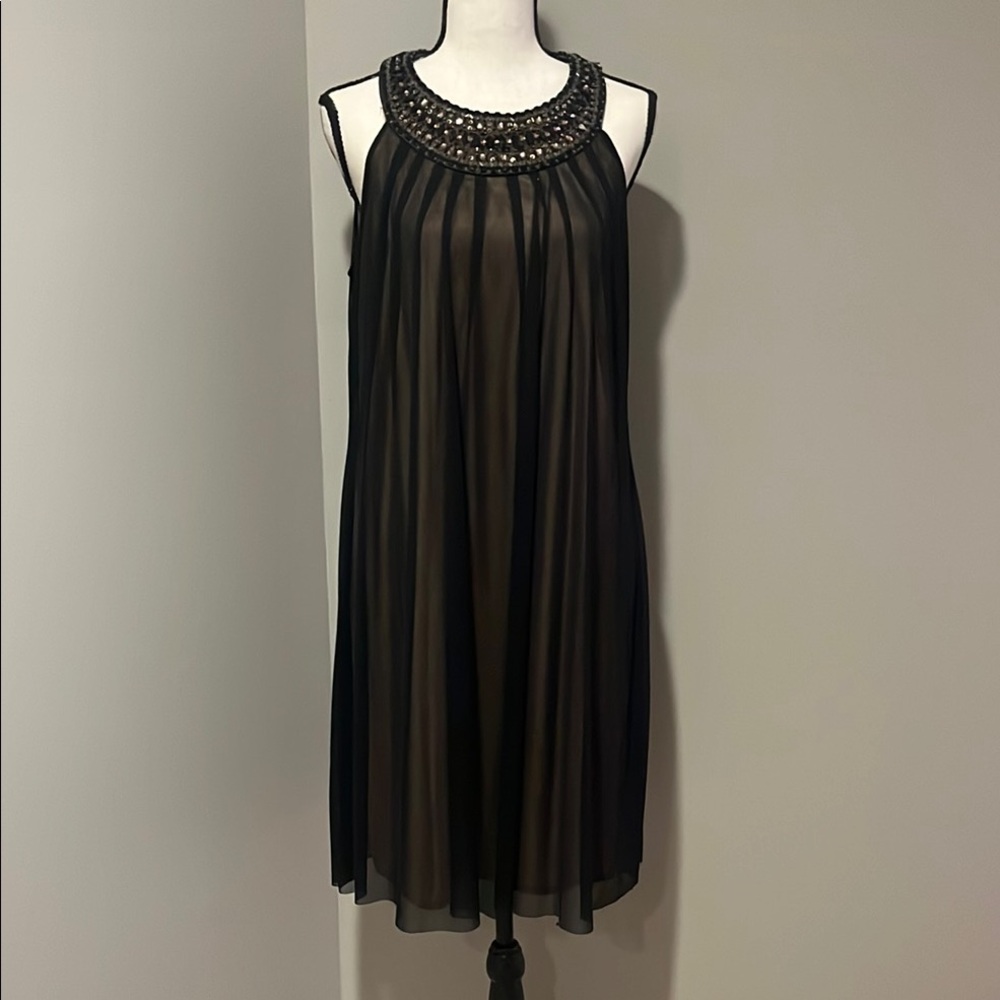 Jessica Howard Black Pleated Embellished Mini Dress